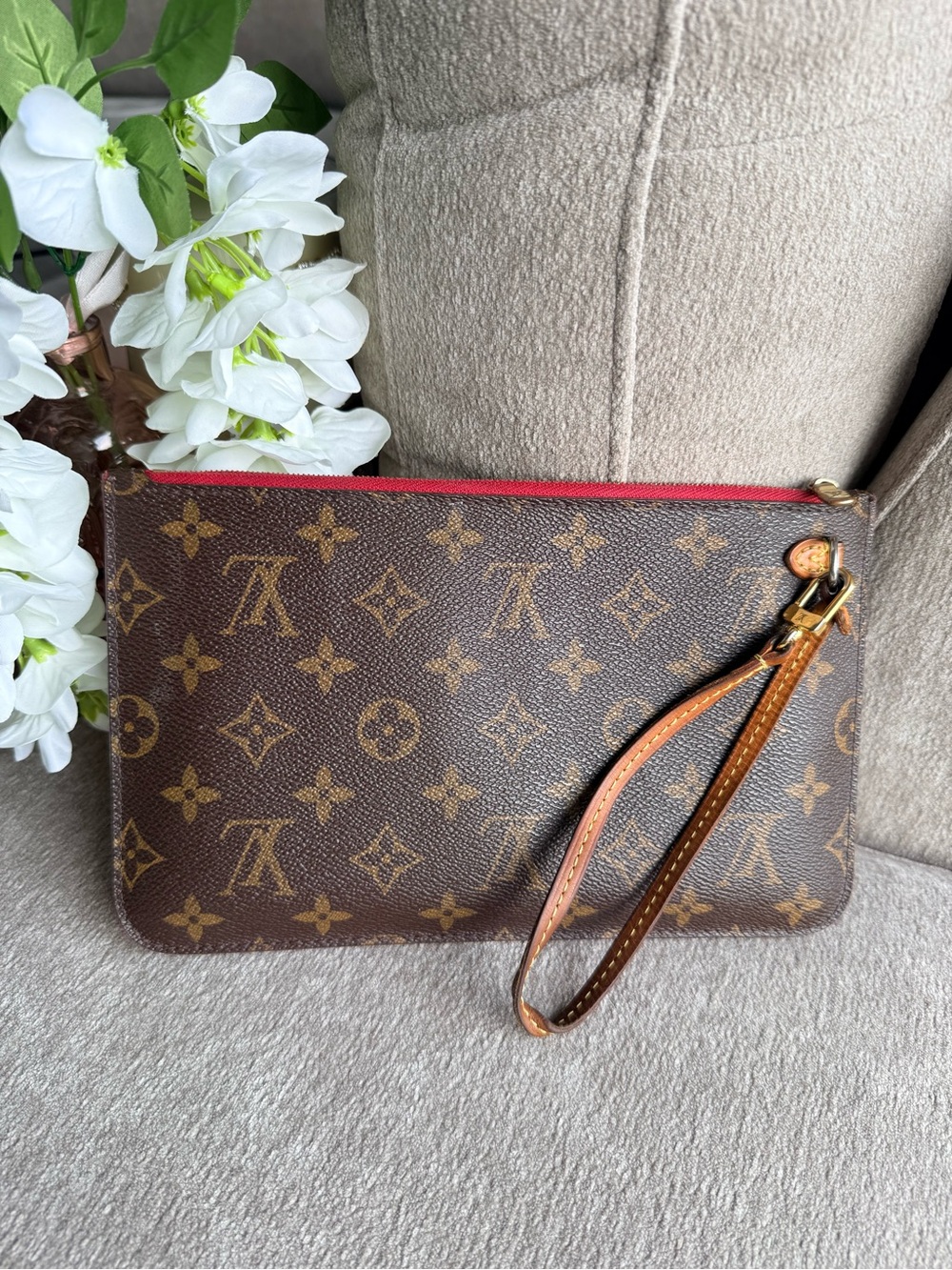 Louis Vuitton Monogram Canvas Wristlet Neverfull MM Pouch Authentic